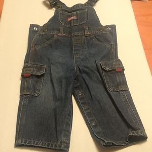 C) Old Navy denim blue jean overalls front & back pockets 18-24months.